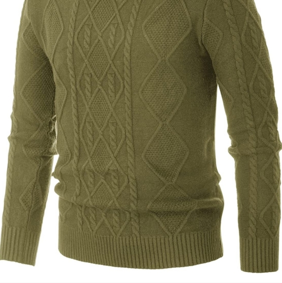 Men's Vintage Turtleneck Sweater Slim Fit Cable Knit Fisherman Sweater - Picture 4 of 5